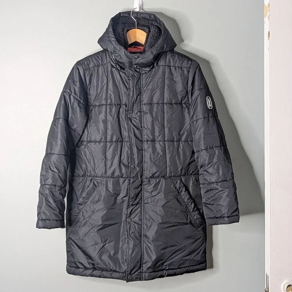 BASS Outdoor Unisex Black Quilted Long Length Heavyweight Coat Size L 14 16